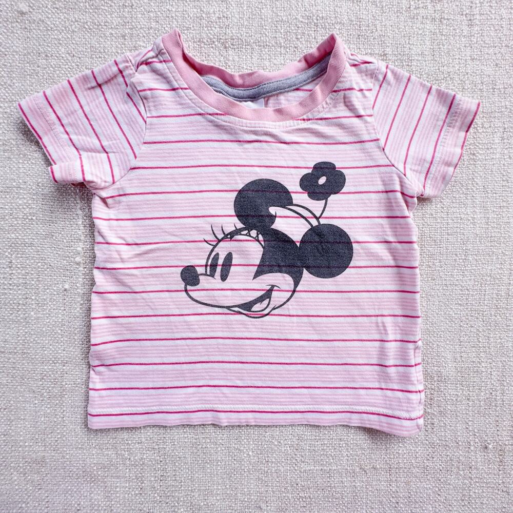 Hanna Andersson Pink Striped Minnie Mouse Graphic Tee GUC 18-24mo